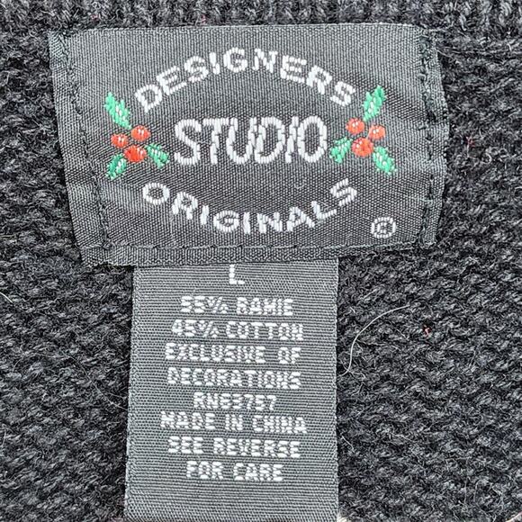 Designers Originals Studio Sweater Women’s LARGE Christmas Black Snowman Holiday - Picture 15 of 16